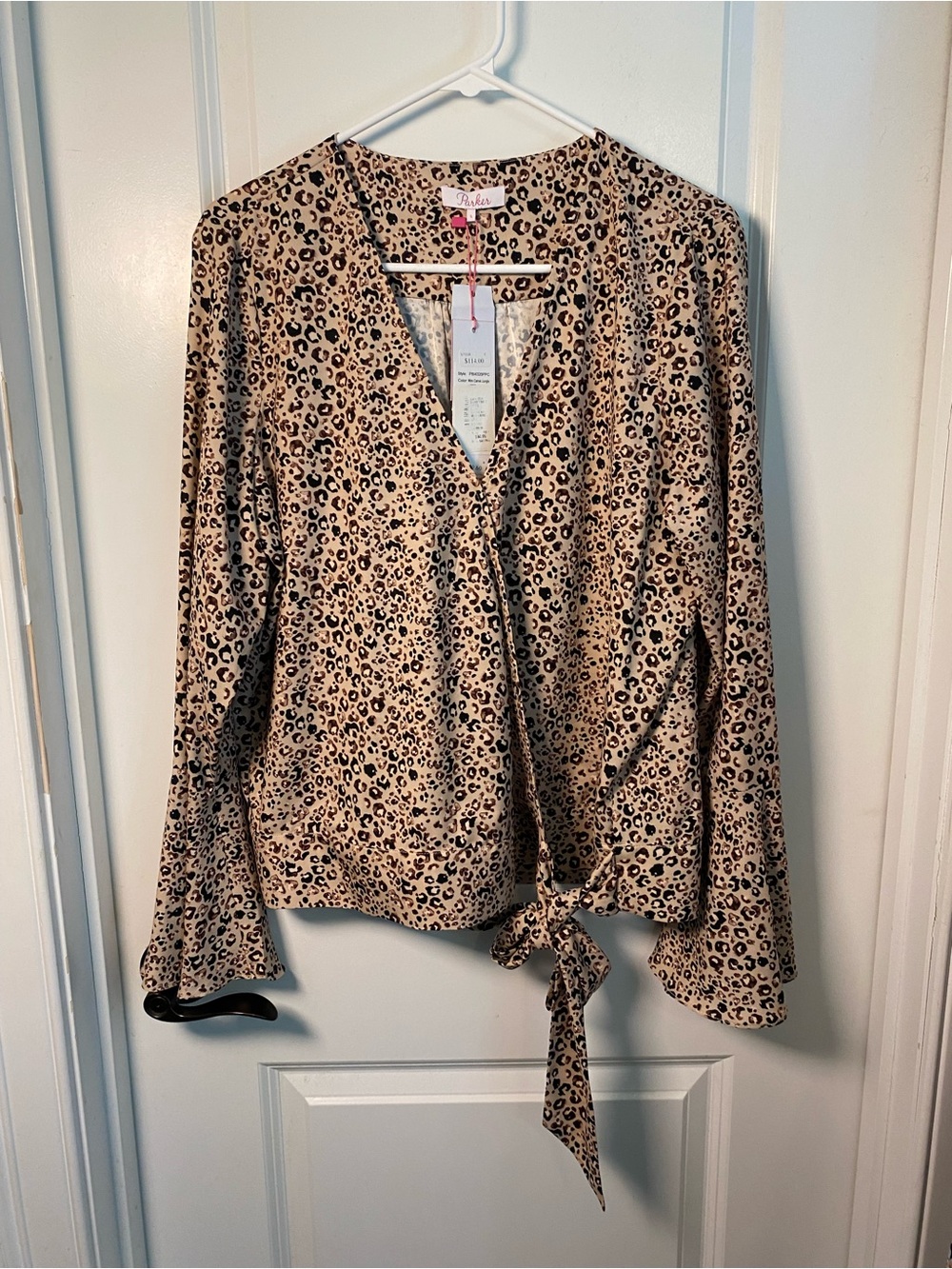 NWT Parker Beige and Black Leopard Tie-Front Blouse